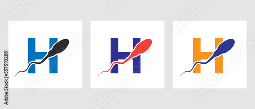 Letter H Sperm Cell Logo Template. Sperm Bank Medical Symbol
