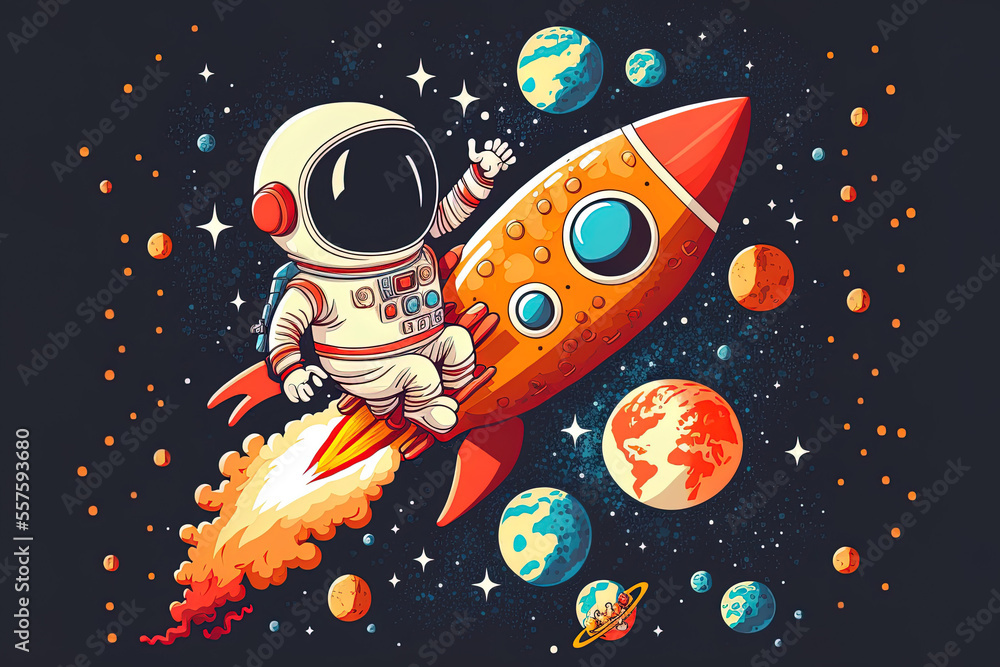 Fototapeta premium space rocket and astronaut. Generative AI