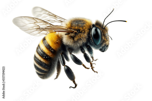 Fotografia a stunning bee is flying, isolated on transparent background, macro, incredible