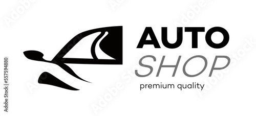 Auto shop vector logo black color isolated on background for service, detailing, repair, tuning, car washing isolated on white background. Stamps, banners and design elements. 10 eps