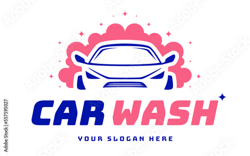 Car wash logotype pink blue color for banner design, service company vector 10 eps
