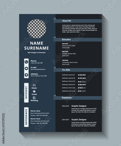 Minimalist professional CV resume template design vector .