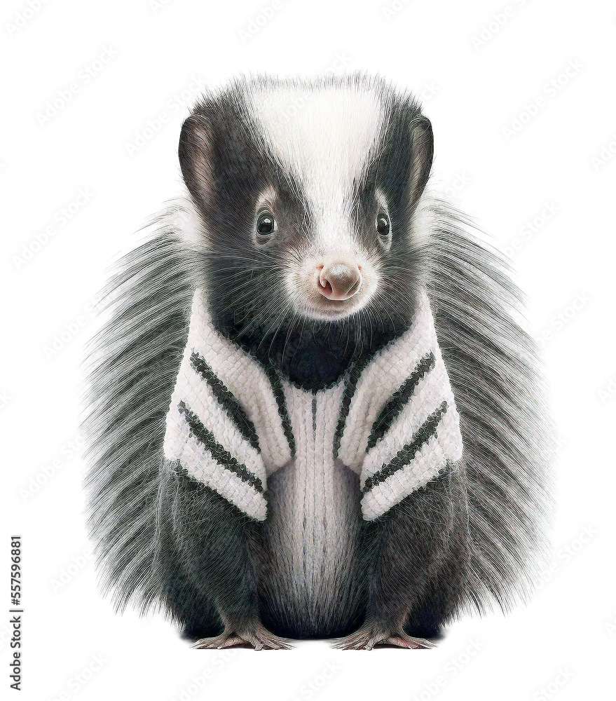 Cute adorable skunk wearing a sweather on a transparant background Cute adorable skunk wearing a sweather on a transparant background