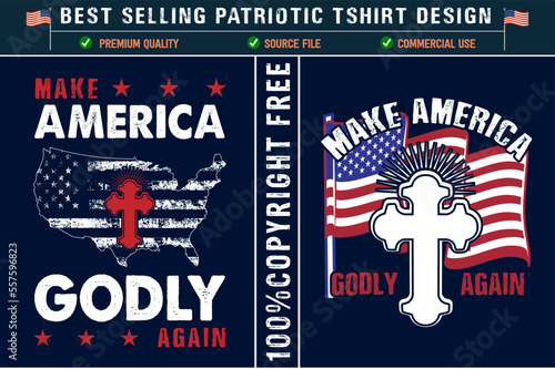 Make america godly again christian t-shirt design with usa grunge flag usa patriotic t shirt design