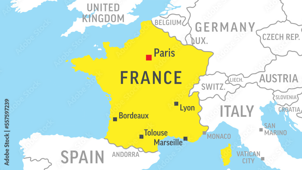 France Map. Zoom on World Map. Vector Illustration