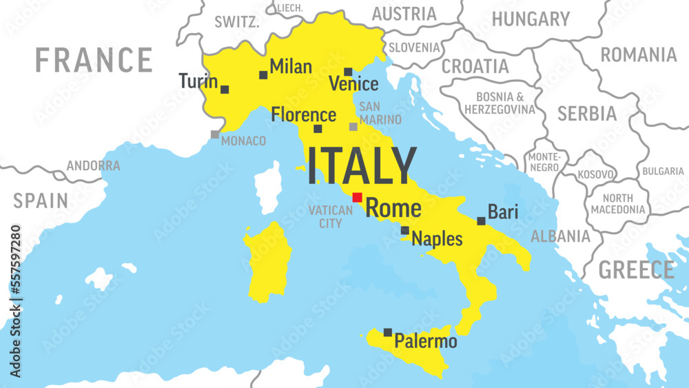 Italy Map. Zoom on World Map. Vector Illustration