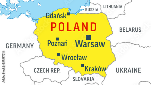 Poland Map. Zoom on World Map. Vector Illustration