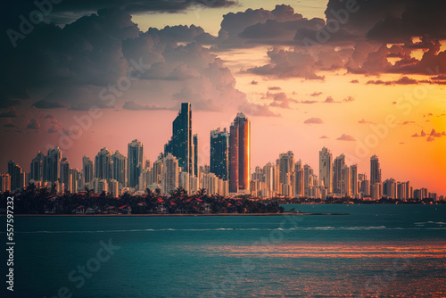 Colombia's Cartagena de Indias skyline. Bocagrande neighborhood. Generative AI photo