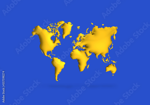 3D Weltkarte in blau und gelb