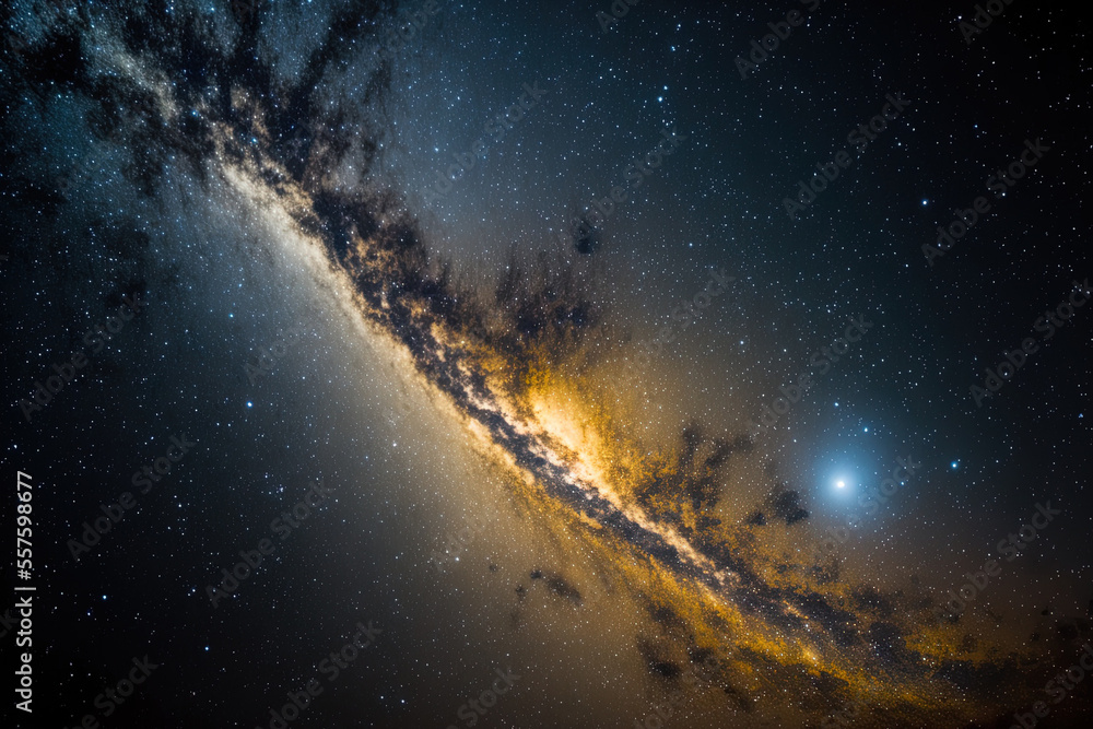 Fototapeta premium the long exposure shot of the milky way galaxy with grit. Generative AI