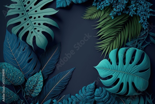 Collection of tropical leaves,foliage plant in blue color with space for copy background © Rarity Asset Club