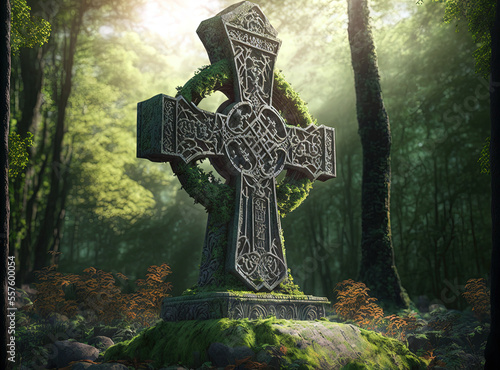 Celtic cross in the woods photo