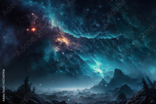 a galaxy, nebula, and stars may all be seen in the night sky. Generative AI