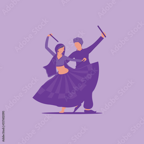 couple playing dandiya for the occasion of Hindu festival Navratri design vector flat isolated illustration