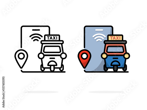 smart tuk tuk taxi icon travel in thailand icon smart taxi symbols for app web logo banner button icon - Vector