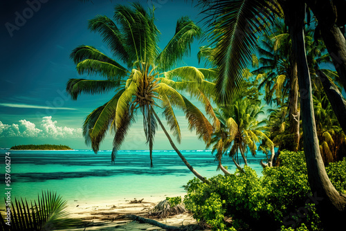 Palm trees against a tropical backdrop. Generative AI