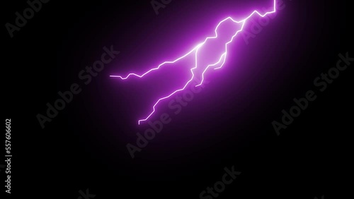 Purple color Realistic Lightning Strike On Black Background, Lightning Thunderstorm Effect Over Black Background photo