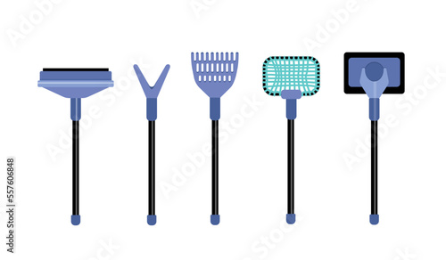 Set of cleaning tools for aquarium. Flat, cartoon, vector