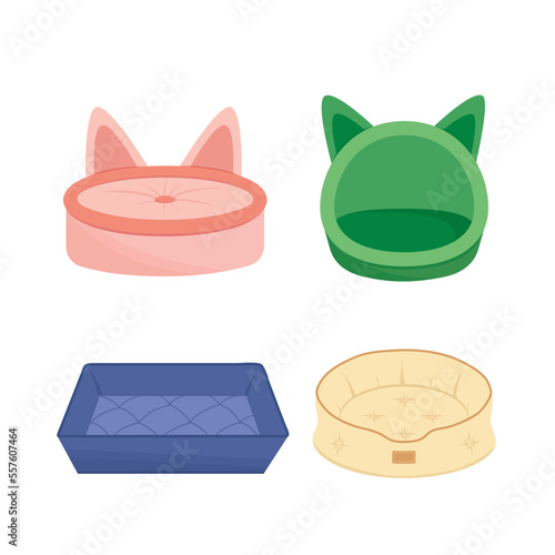 Set of beds for pets. Bed for dog or cat. Flat, cartoon, vector