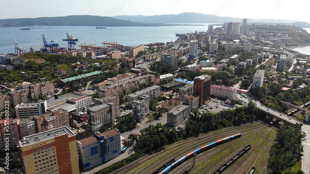 Aerial view of the outskirts of the city of Vladivostok.