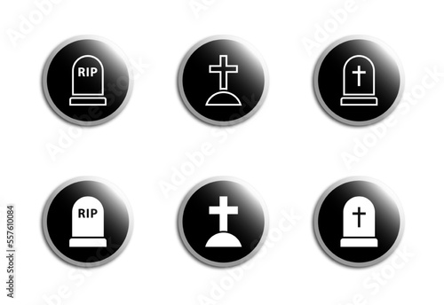 Grave icon set. RIP Gravestone icons. Vector illustration.