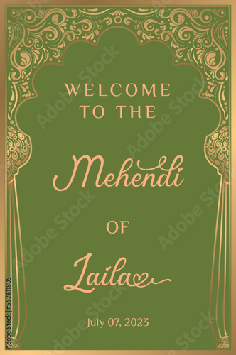 Wedding Mehendi Signage Pakistani Indian golden vintage wedding signage