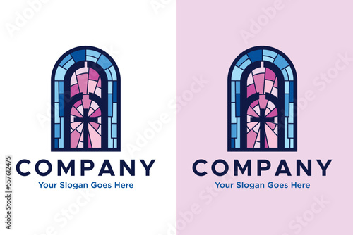 stained glass with a cross logo