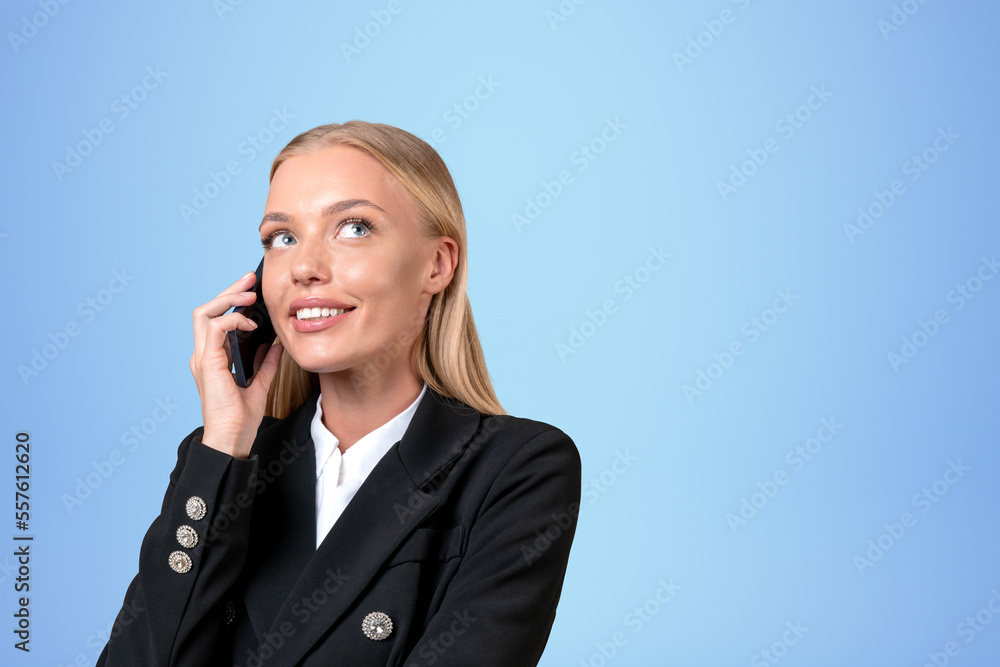 Attentive attractive businesswoman wearing formal wear standing Attentive attractive businesswoman wearing formal wear standing