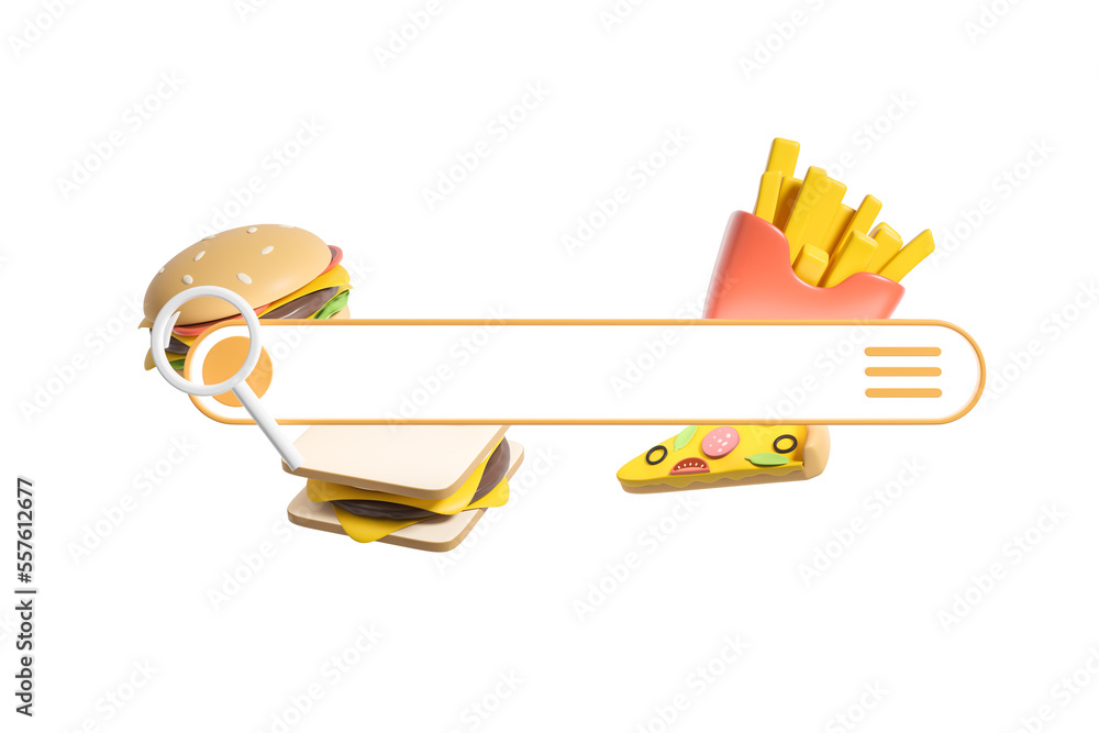 Fototapeta premium Web search field with burger and snacks, mockup copy spae