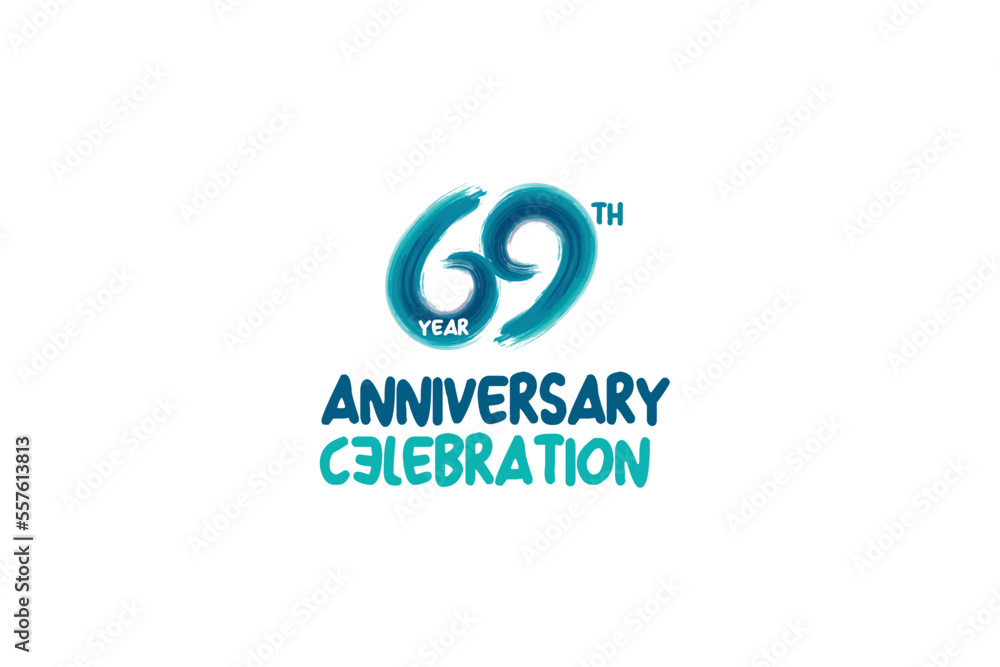 69th, 69 years, 69 year anniversary celebration fun style logotype. anniversary white logo with green blue color isolated on white background, vector design for celebrating event 69th, 69 years, 69 year anniversary celebration fun style logotype. anniversary white logo with green blue color isolated on white background, vector design for celebrating event