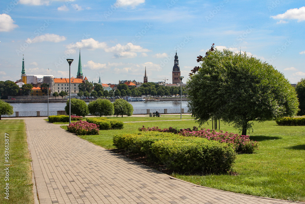 Panoramic view of old town in Riga
