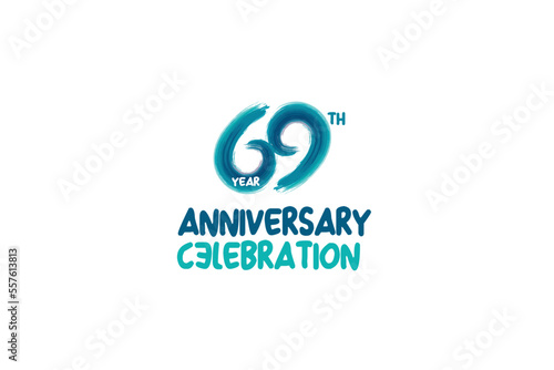 69th, 69 years, 69 year anniversary celebration fun style logotype. anniversary white logo with green blue color isolated on white background, vector design for celebrating event