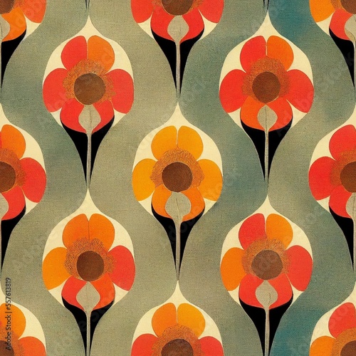 Vintage Floral pattern on a Gray Background 