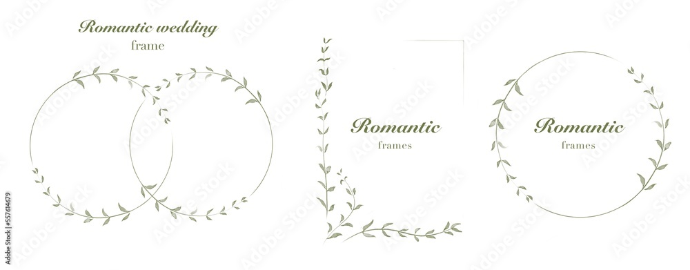 Collection of floral frame with leaves. Design for wedding invitation. Decorative natural elements. illustration of laurel branches on white background. Collection of floral frame with leaves. Design for wedding invitation. Decorative natural elements. illustration of laurel branches on white background.