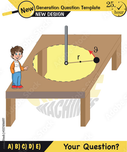 Physics, Uniform circular motion with changing position and velocity vectors and angles, Next generation question template, exam question, eps