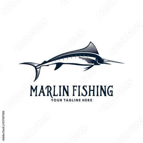 Marlin fish logo logo design template illustration . Sport fishing Logo