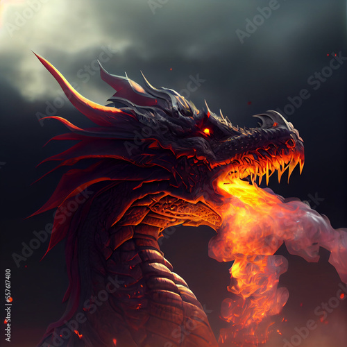 A dragon breathing fire