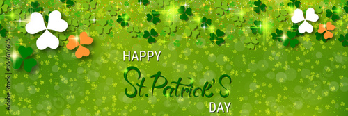St.Patrick's Day vector banner template. Elegant background with colorful clover leaves