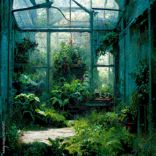 Overgrown abandoned greenhouse 