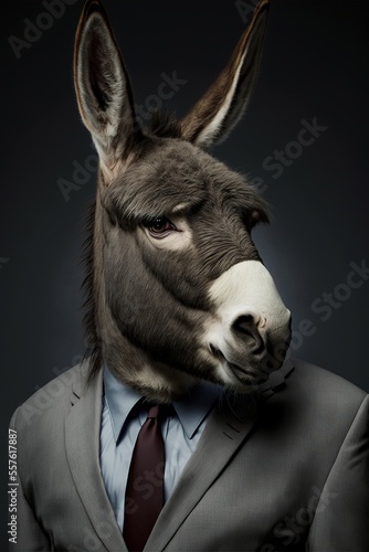 Portrait of donkey in a business suit. Generative AI. © Bargais