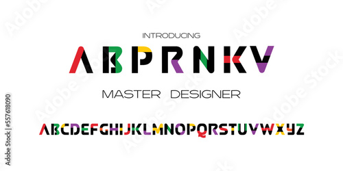 Modern digital abstract alphabet font. Minimal smart typography, Creative urban sport fashion futuristic font and numbers. vector illustration
