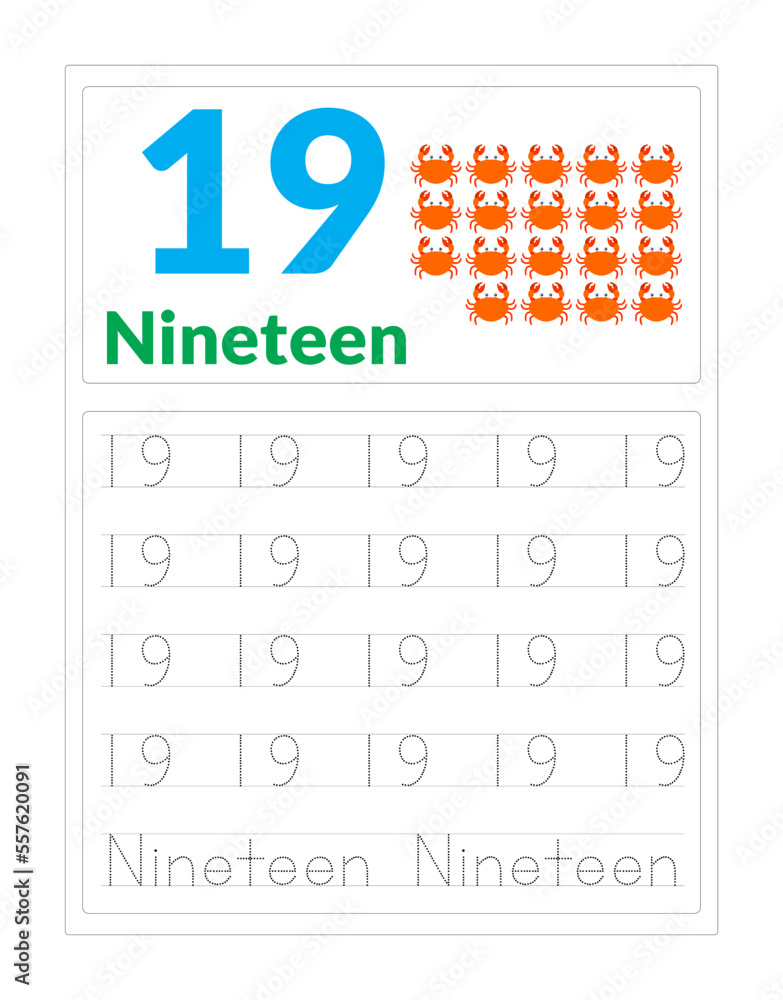 123 Number Tracing for Kids Number 19 123 Number Tracing for Kids Number 19