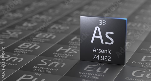Arsenic element periodic table, metal mining 3d illustration