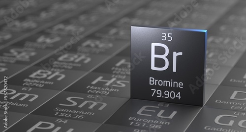 Bromine element periodic table, metal mining 3d illustration