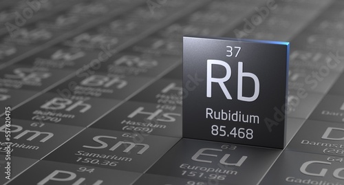 Rubidium element periodic table, metal mining 3d illustration