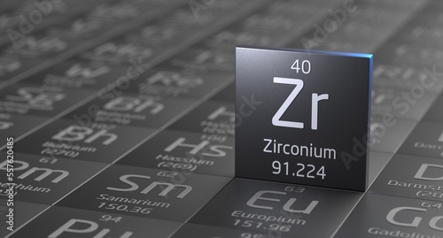 Zirconium element periodic table, metal mining 3d illustration