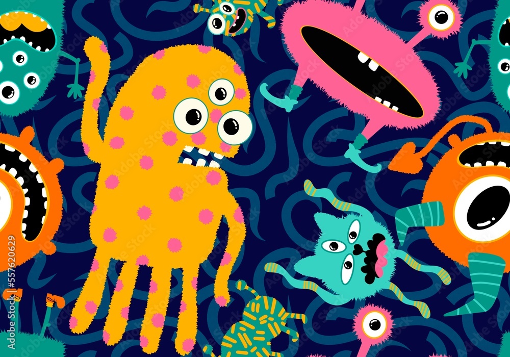 Cartoon doodle monsters seamless aliens and animals pattern for wrapping paper and fabrics and kids clothes Cartoon doodle monsters seamless aliens and animals pattern for wrapping paper and fabrics and kids clothes