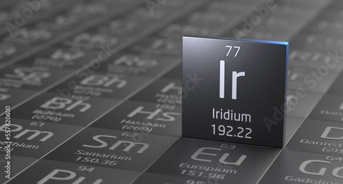 Iridium element periodic table, metal mining 3d illustration