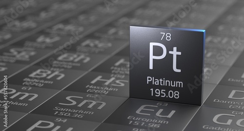 Platinum element periodic table, metal mining 3d illustration