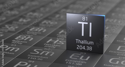 Thallium element periodic table, metal mining 3d illustration